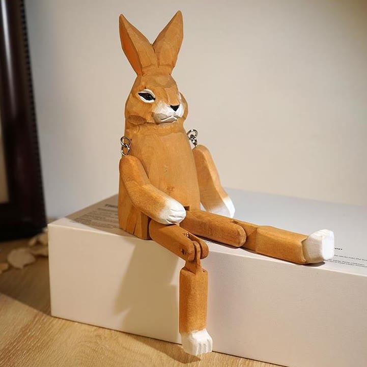 Long Leg Rabbit Carved Wooden Sculpture Desktop Deocr For Gift