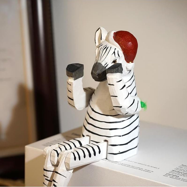 Little Zebra Carved Wooden Sculpture Desktop Deocr For Gift