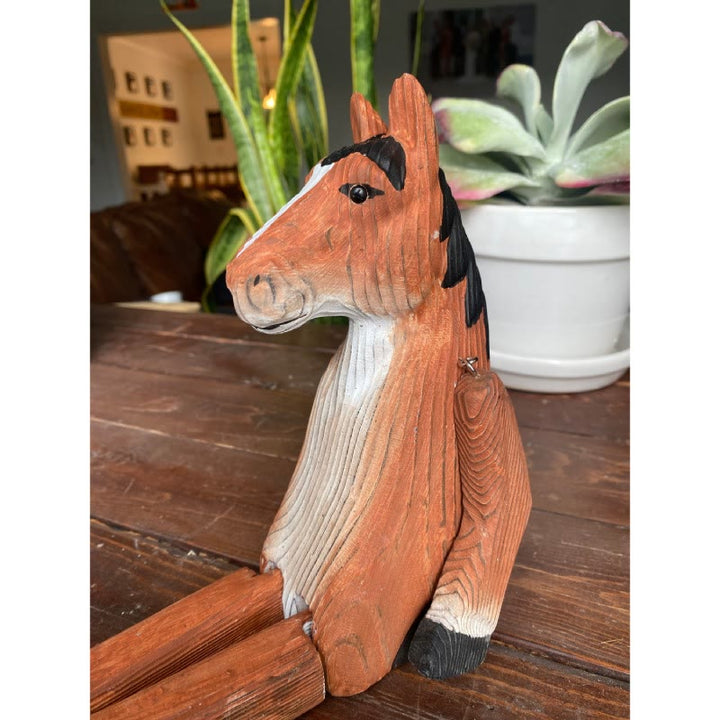 Red Horse Carved Wooden Sculpture Desktop Deocr For Gift