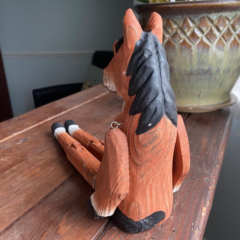 Red Horse Carved Wooden Sculpture Desktop Deocr For Gift