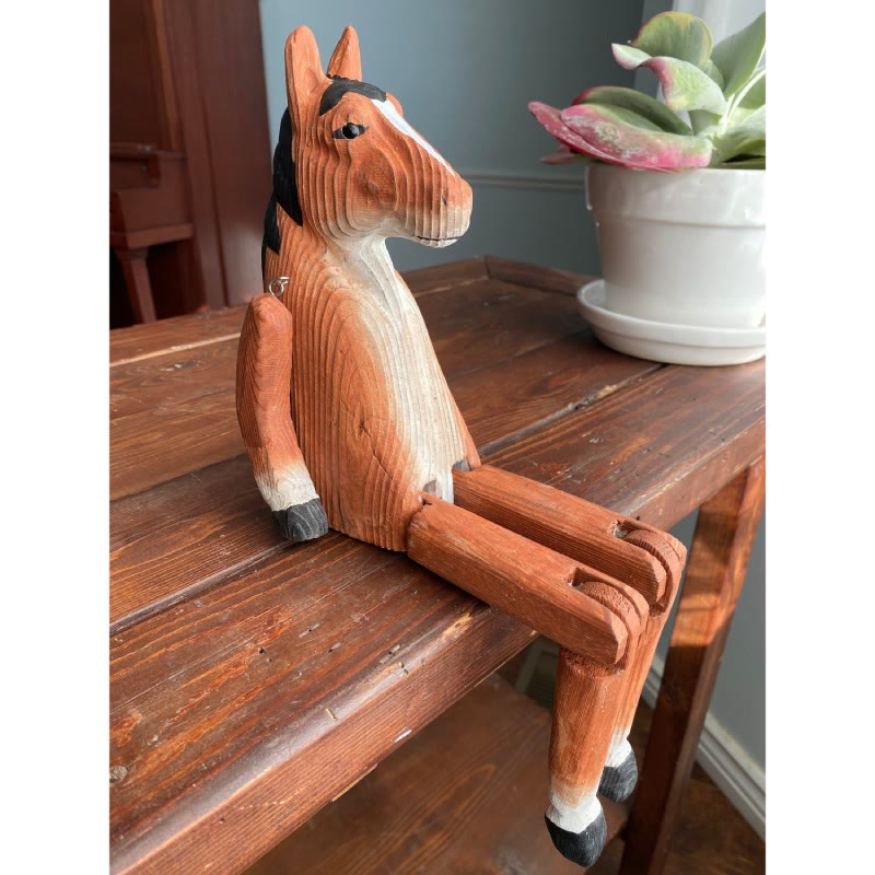 Red Horse Carved Wooden Sculpture Desktop Deocr For Gift