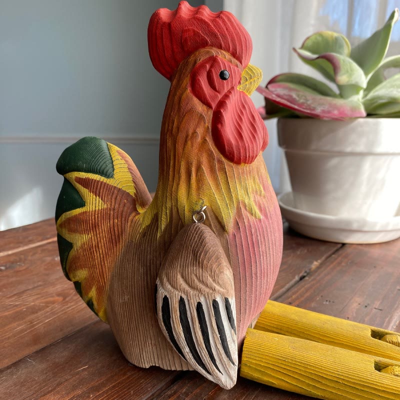 Cock With Hanging Leg Carved Wooden Sculpture Desktop Deocr For Gift