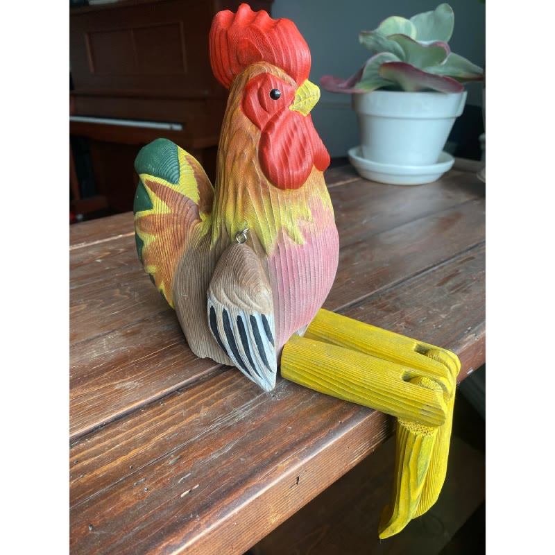 Cock With Hanging Leg Carved Wooden Sculpture Desktop Deocr For Gift