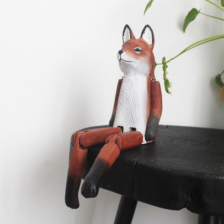 Fox With Hanging Leg Carved Wooden Sculpture Desktop Deocr For Gift