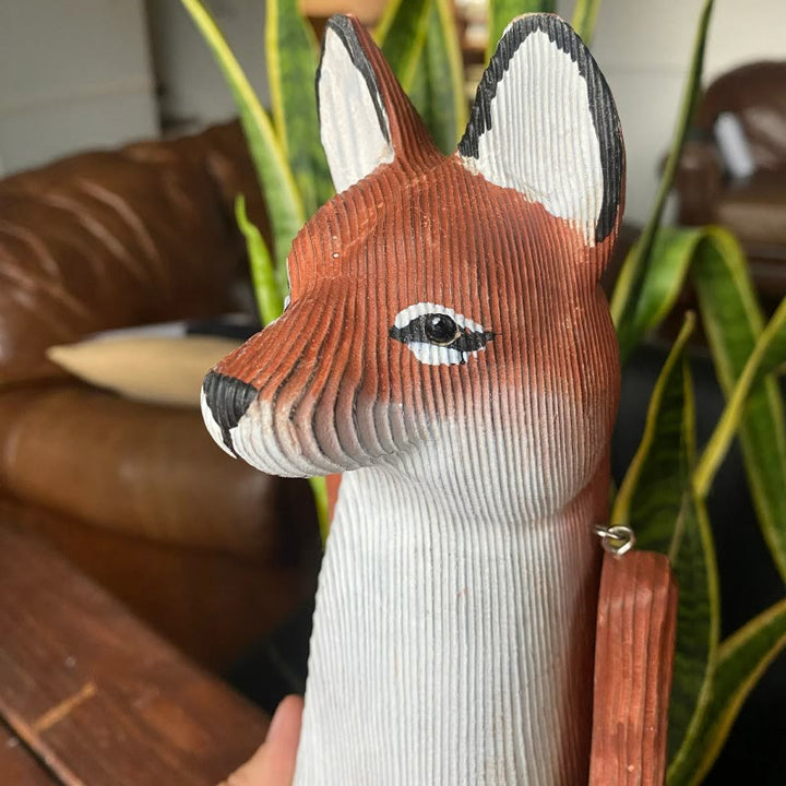 Fox With Hanging Leg Carved Wooden Sculpture Desktop Deocr For Gift