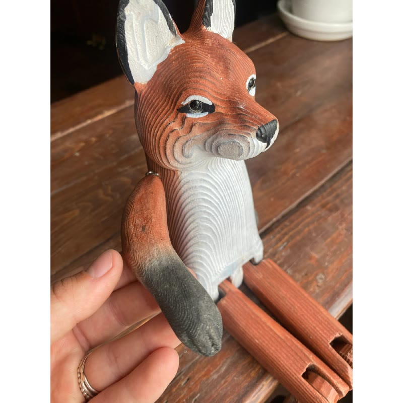 Fox With Hanging Leg Carved Wooden Sculpture Desktop Deocr For Gift