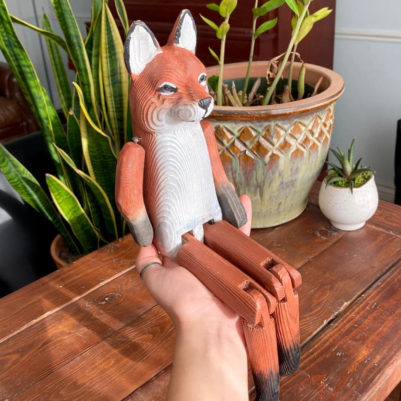 Fox With Hanging Leg Carved Wooden Sculpture Desktop Deocr For Gift