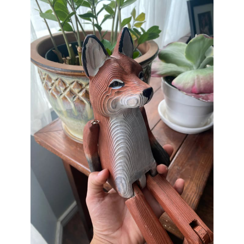 Fox With Hanging Leg Carved Wooden Sculpture Desktop Deocr For Gift