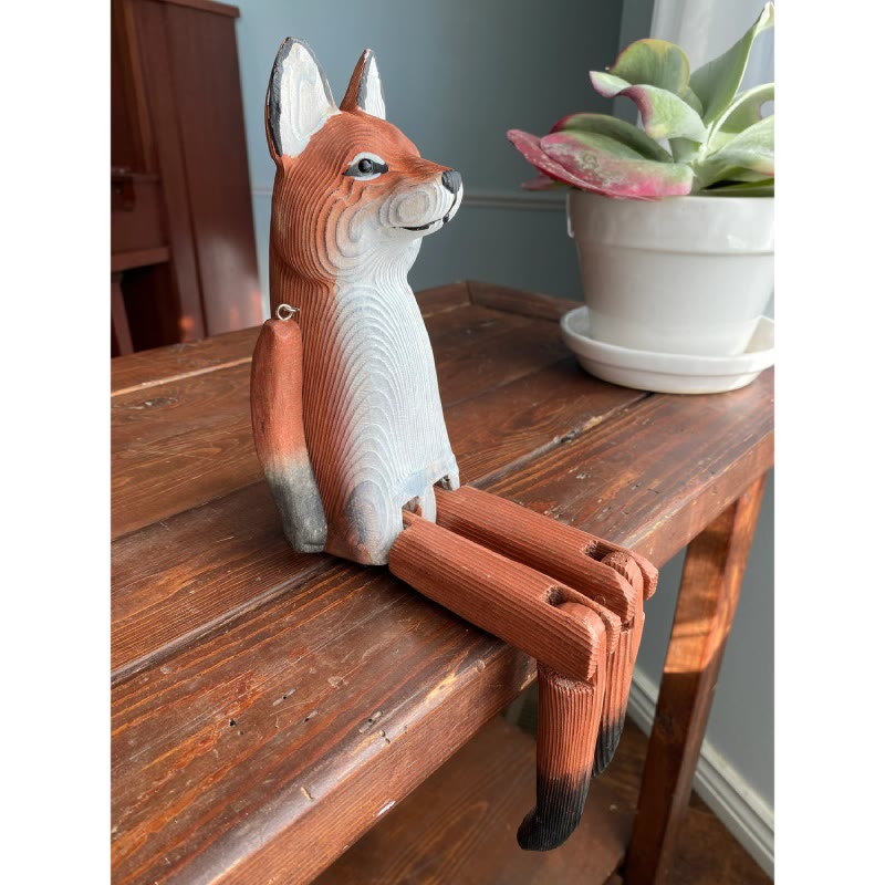 Fox With Hanging Leg Carved Wooden Sculpture Desktop Deocr For Gift