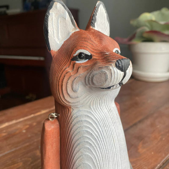 Fox With Hanging Leg Carved Wooden Sculpture Desktop Deocr For Gift