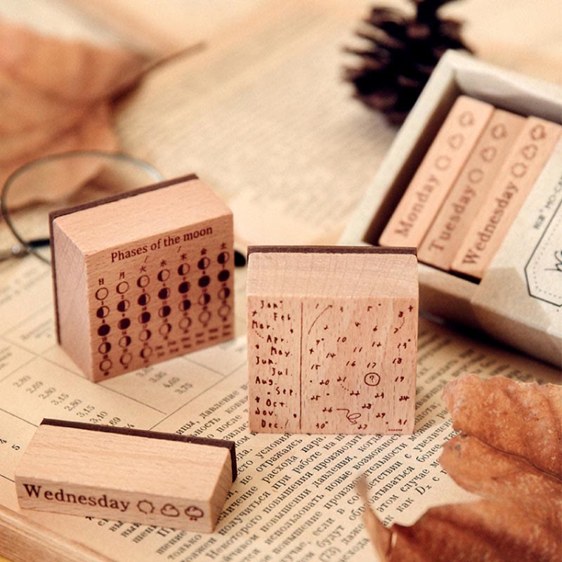 Time Travel Series Wooden Rubber Stamps Date Pattern Set For Craft