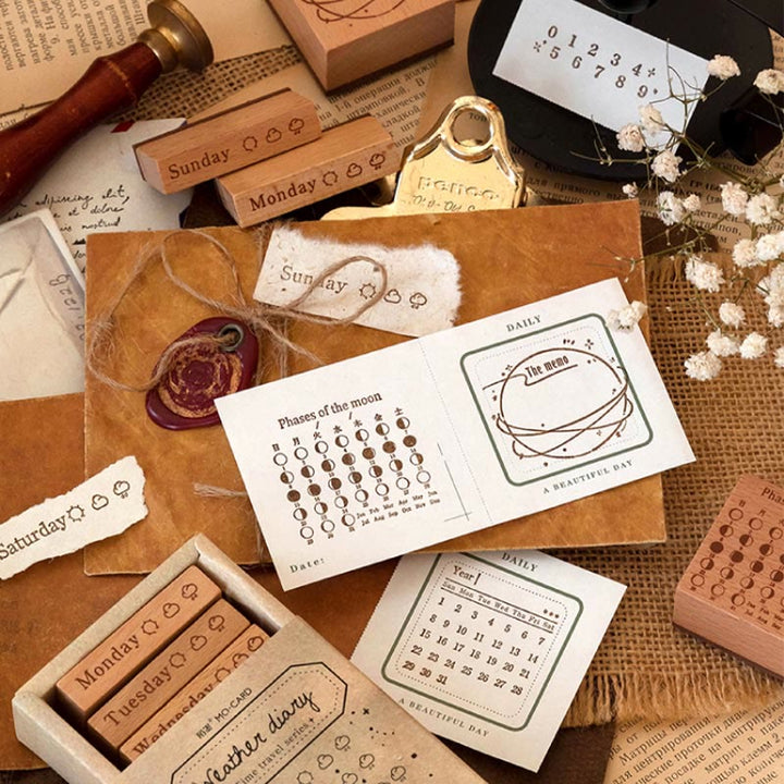 Time Travel Series Wooden Rubber Stamps Date Pattern Set For Craft