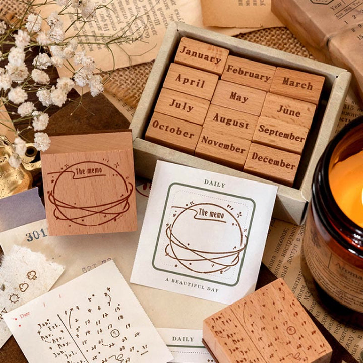 Time Travel Series Wooden Rubber Stamps Date Pattern Set For Craft