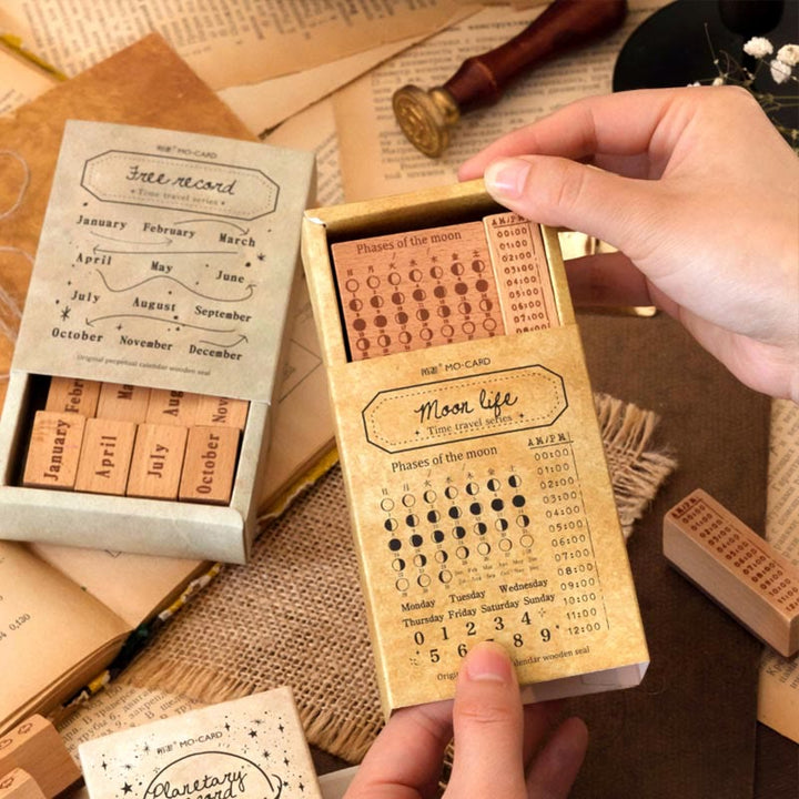 Time Travel Series Wooden Rubber Stamps Date Pattern Set For Craft