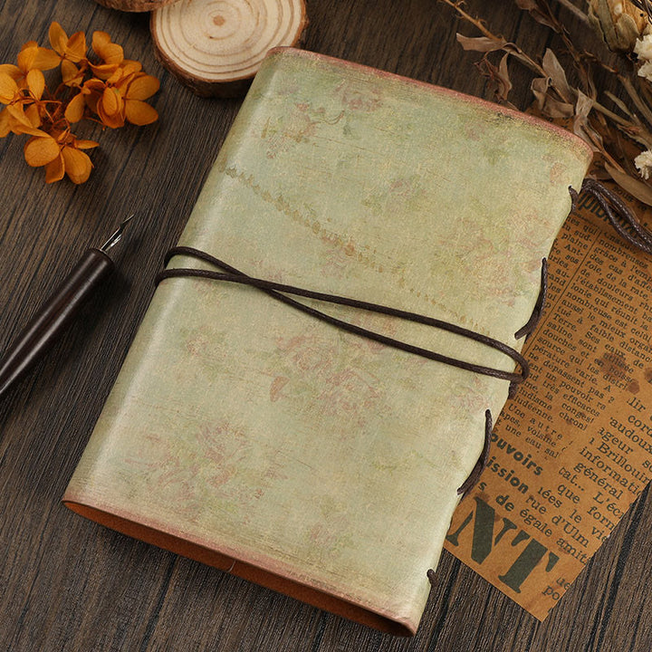 A6 Leather Cover Kraft Paper Notebook For Bullet Journal