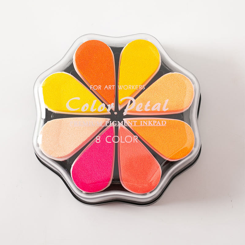 8 Metallic Colors Finger Ink Pads Petal Color Box for Wooden Rubber Stamps