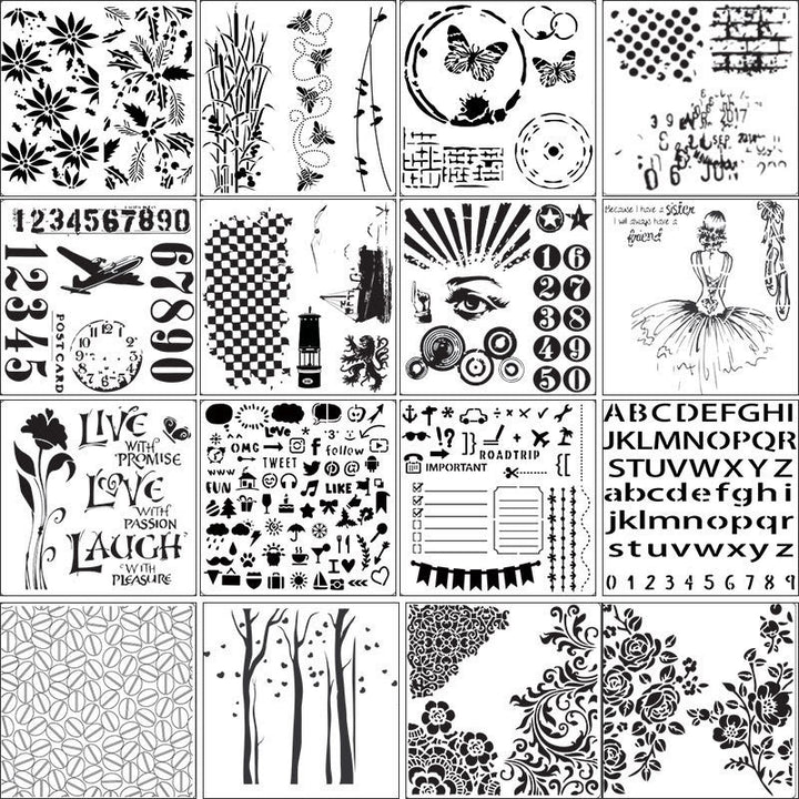 Journaling Stencils Templates 16Pcs Reusable Stencil Set Scrapbooking Supplies