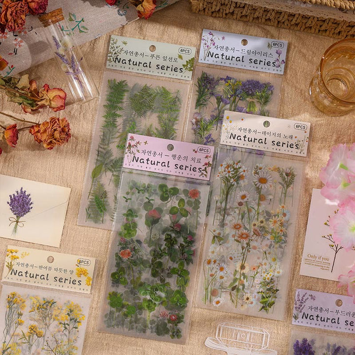 Natural Plants Floral Stickers Daisy Rose Lavender Eucalyptus