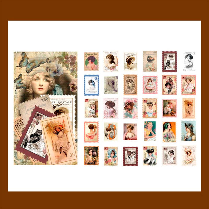 60pcs Vintage Stamp Series Sticker For DIY Journal Decor