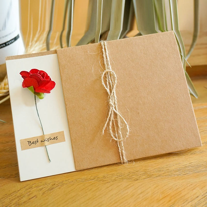 Vintage Kraft Paper Festival Greeting Card With Eternal Flower