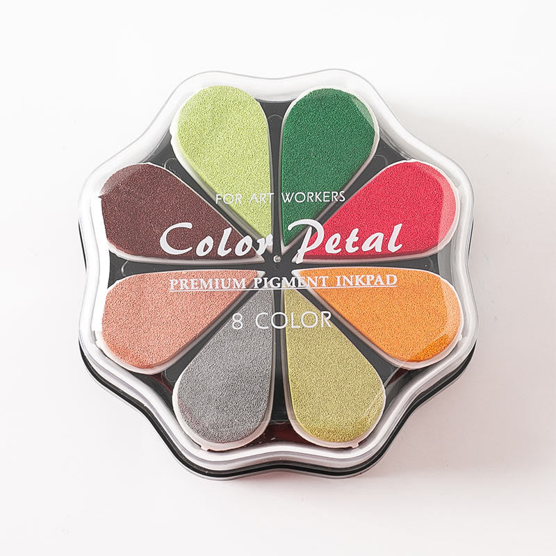 8 Metallic Colors Finger Ink Pads Petal Color Box for Wooden Rubber Stamps