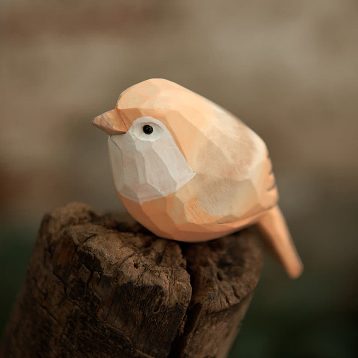 Wooden Bird Figurine Long Tail Yellow Bird Statue Animal Ornament Handmade Simulation