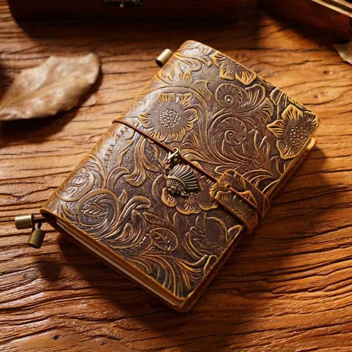 Vintage Engraved Leather Cover Notebook For Travel Daily Record