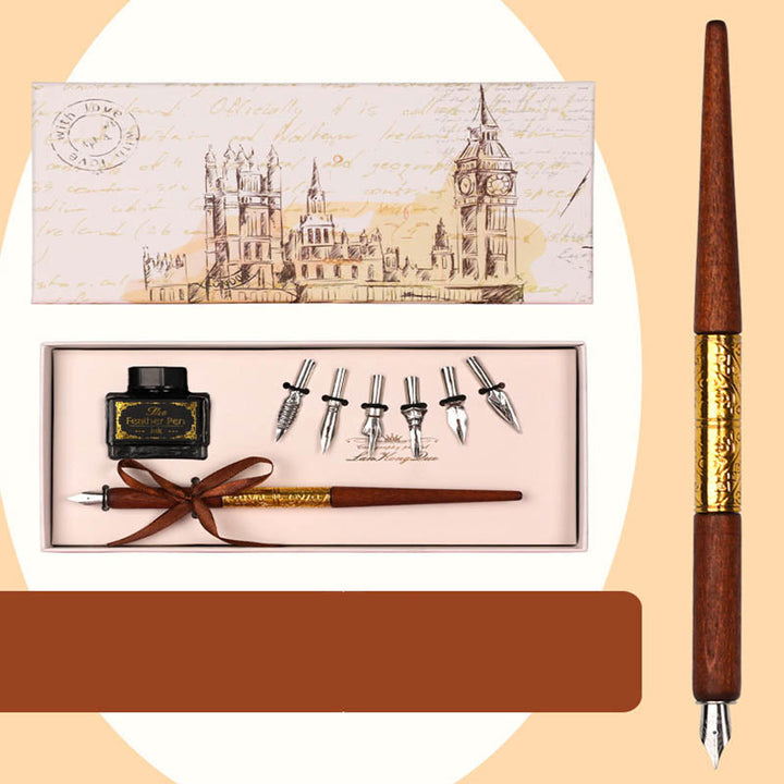 Wooden Calligraphy Pen Set Dip Pen Fountain Pen Writting Case