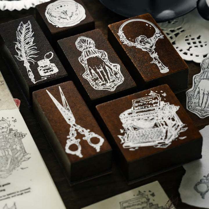 6 Styles Vintage Stationery Wooden Stamps For Card Making