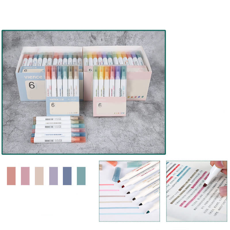 6pcs Set Morandi Color Drawng Pens Highlight Marker Pens