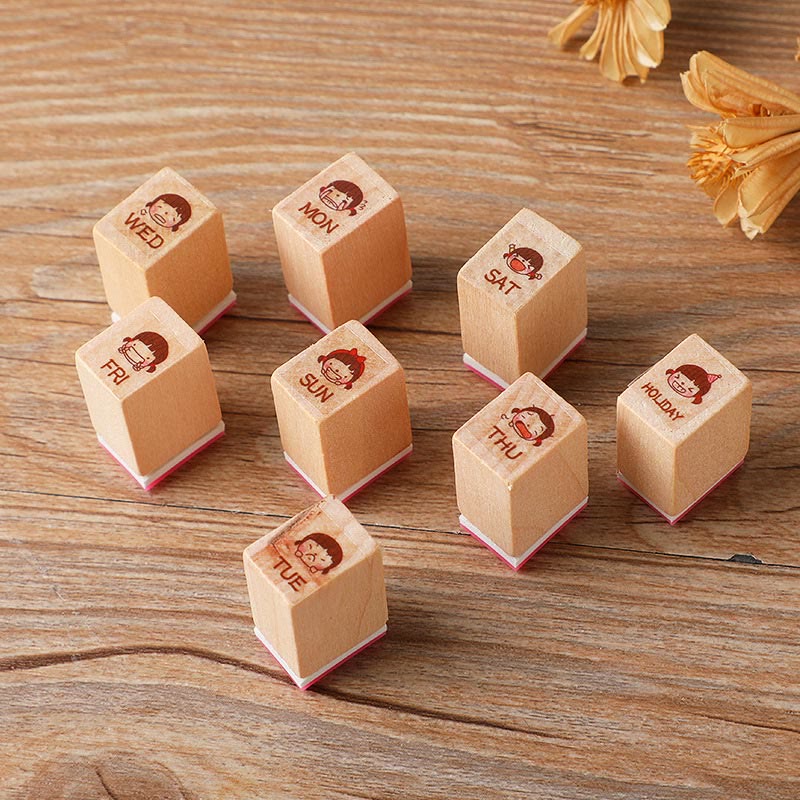 8 Styles Set Emoticon Wooden Rubber Stamps For Card Making