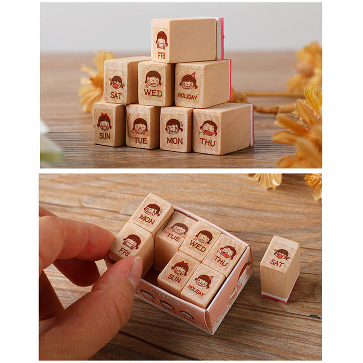 8 Styles Set Emoticon Wooden Rubber Stamps For Card Making