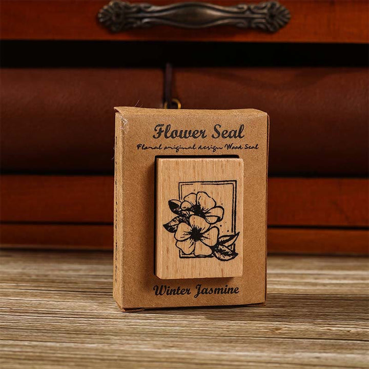 Flower Seal Wooden Rubber Stamps 8 Style Floral Decorative Rubber Stamp