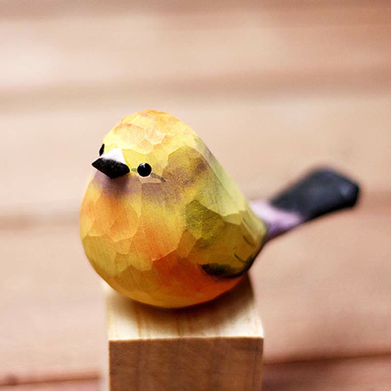 Wooden Bird Figurine White-Browed Tit-Warbler Statue Animal Ornament Handmade Simulation