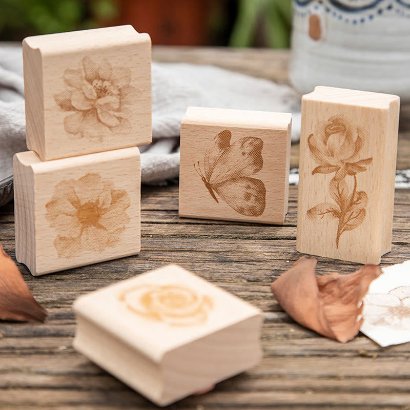 Ink Blossom Wooden Rubber Stamps 8 Styles Flower Seal