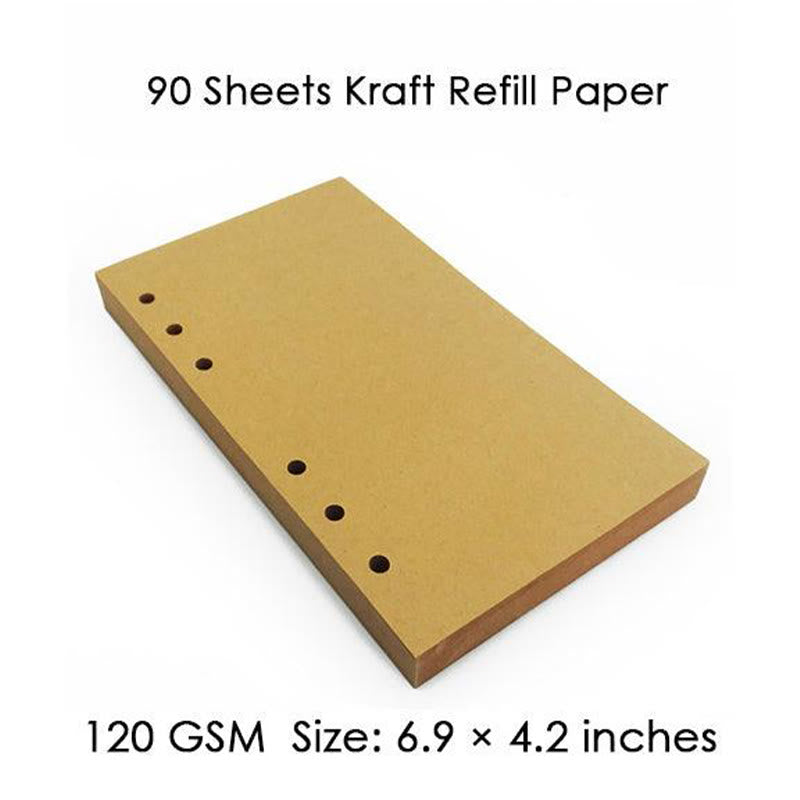 A6 Leather Cover Kraft Paper Notebook For Bullet Journal