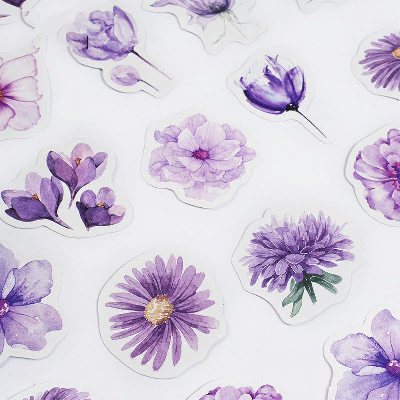 46Pcs Beautiful Purple Flower Stickers Self-Adhesive Scrapbook Sticker