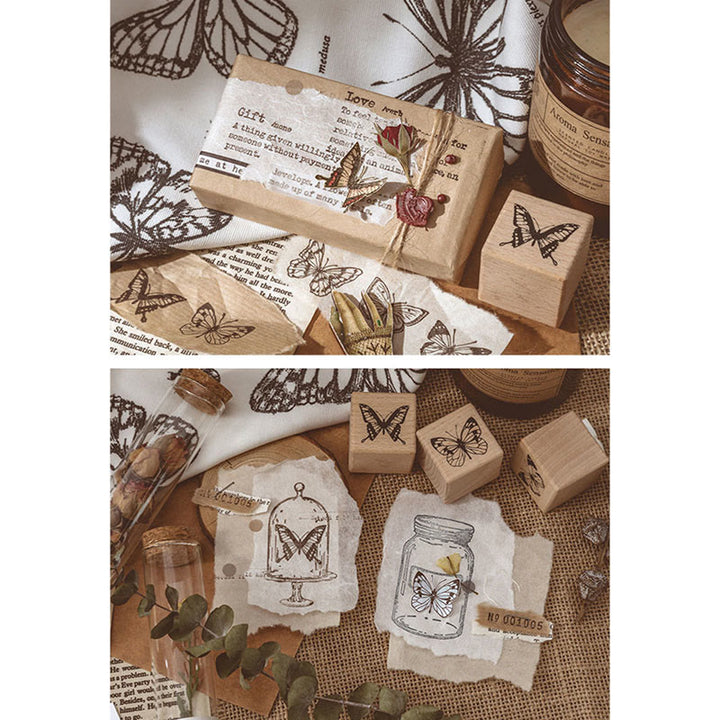 Forest Specimen Series 16 Styles Wooden Rubber Stamps Butterfly Mushroom Insect