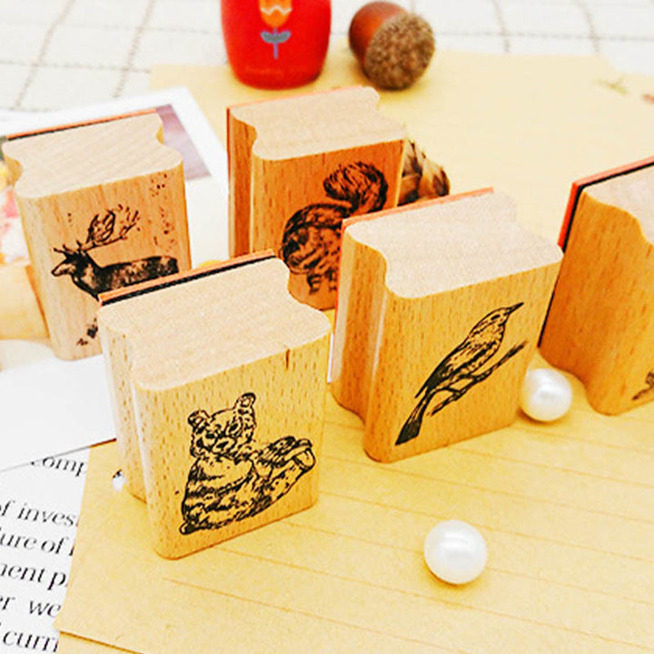 Wooden Forest Animals Series Rubber Stamps Journal Diary Scrapbook DIY Tool