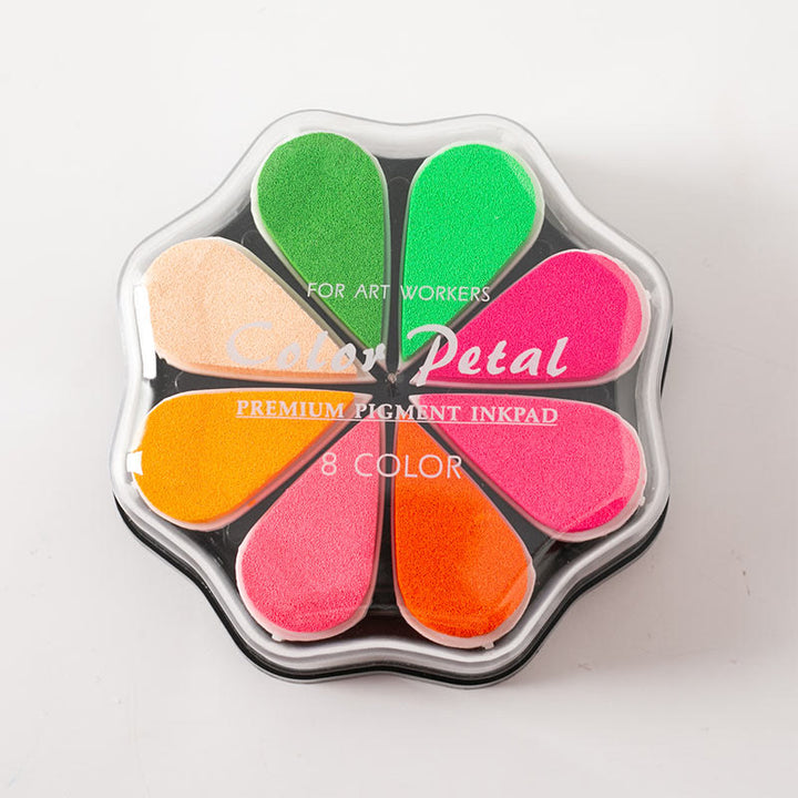 8 Metallic Colors Finger Ink Pads Petal Color Box for Wooden Rubber Stamps