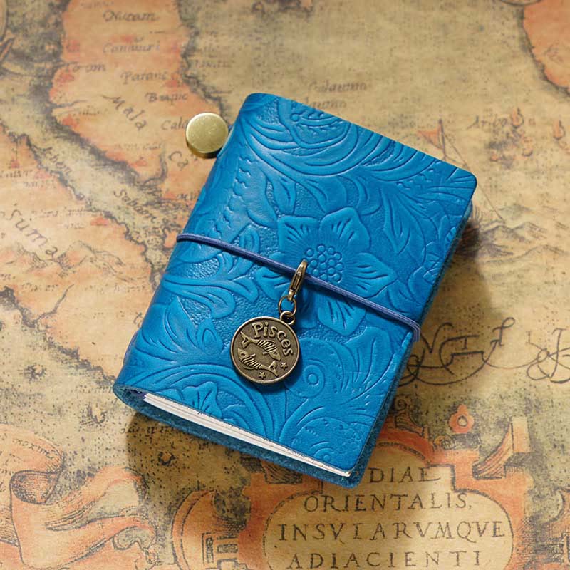 Mini Engraved Leather Cover Notebook For Travel Daily Record