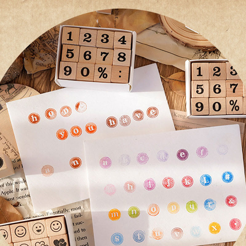 Typewriter Emoji Numbers Series Wooden Rubber Stamps Sets