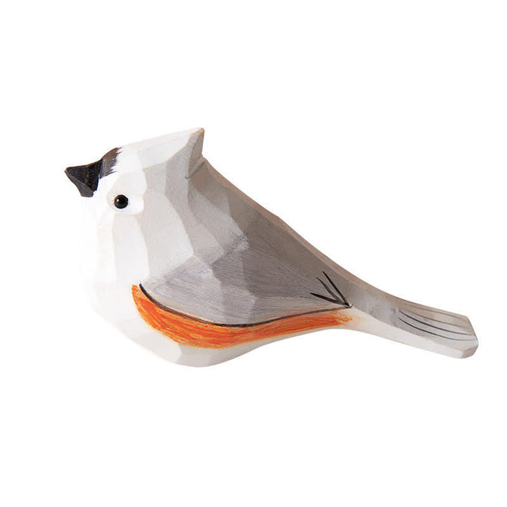 Wooden Bird Figurine Little White Bird Statue Animal Ornament Handmade Simulation