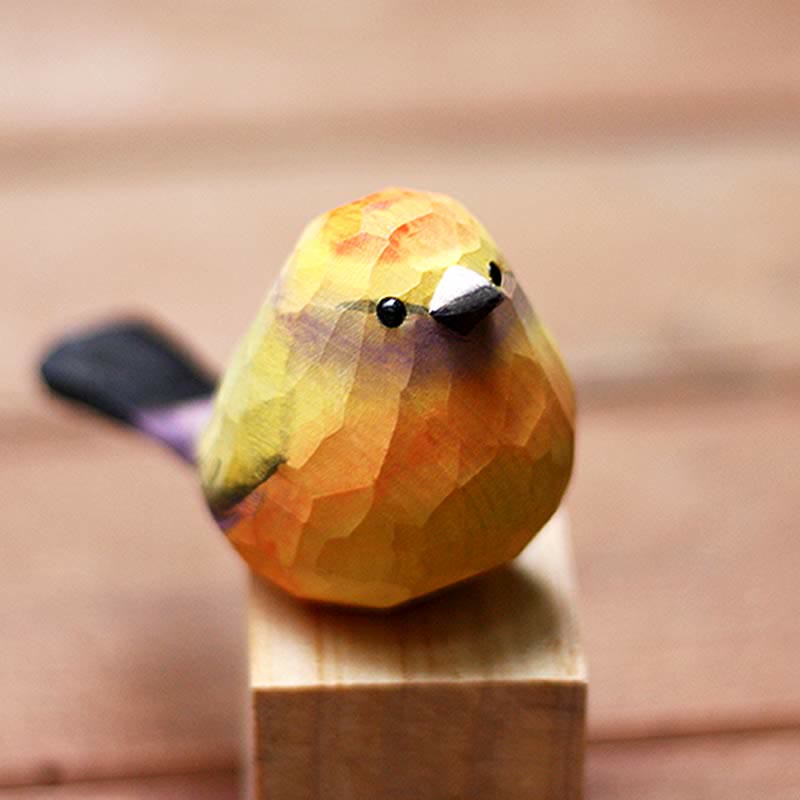 Wooden Bird Figurine White-Browed Tit-Warbler Statue Animal Ornament Handmade Simulation