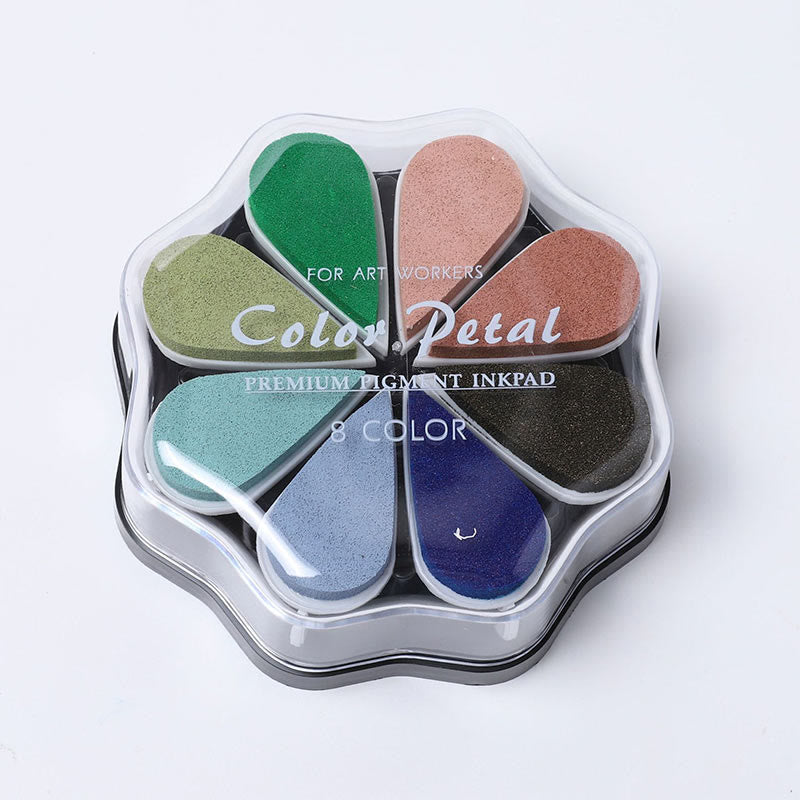 8 Metallic Colors Finger Ink Pads Petal Color Box for Wooden Rubber Stamps