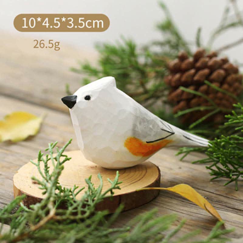 Wooden Bird Figurine Little White Bird Statue Animal Ornament Handmade Simulation