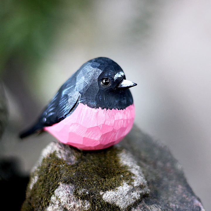 Wooden Bird Figurine Pink robin Statue Animal Ornament Handmade Simulation