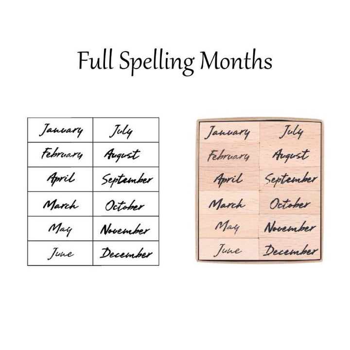 Month Weekday Number Wooden Stamps Set Wooden Stamp Rubber Stamp Set