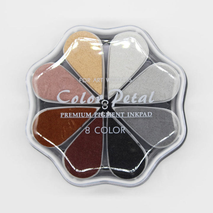 8 Metallic Colors Finger Ink Pads Petal Color Box for Wooden Rubber Stamps