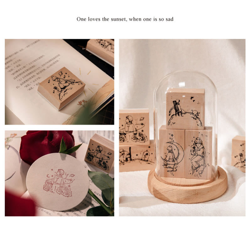 8 Styles Characters Wooden Rubber Stamps For Card Making